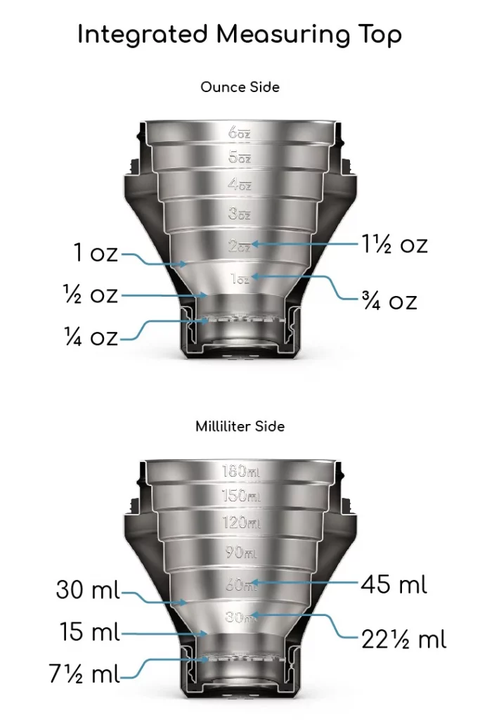 elevate cocktail shaker measuring top 